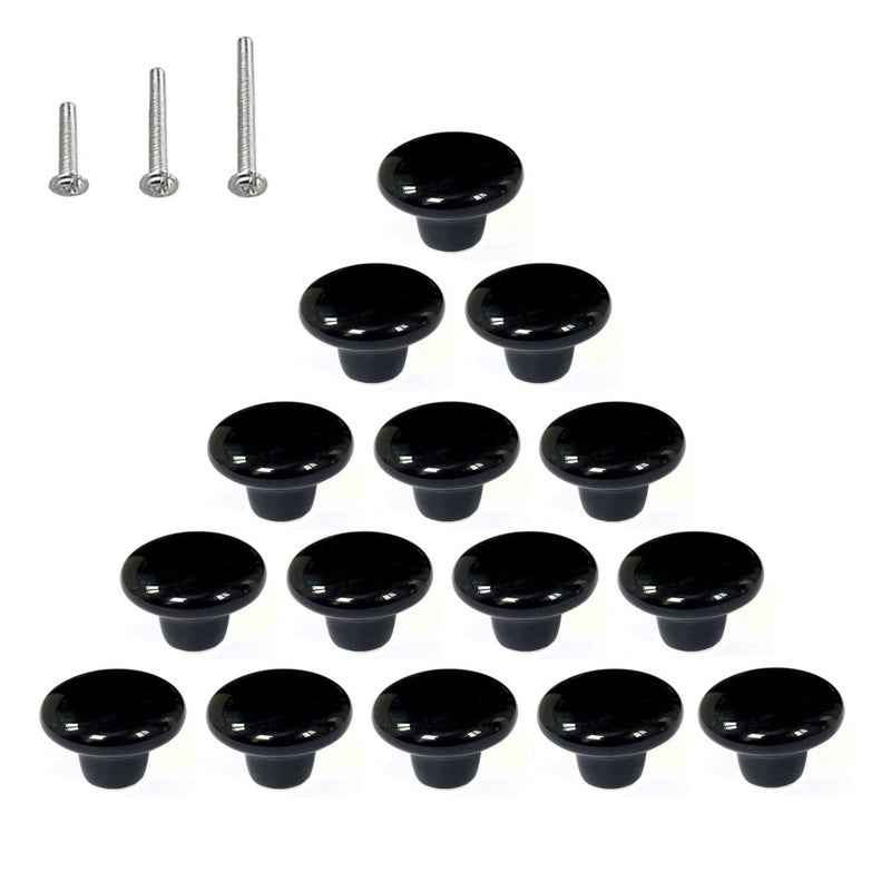 HUAMULAN 15PCS Black Glossy Ceramic Knobs Round Cabinet Dresser Pulls Door Handles Cupboard Wardrobe Drawer, Dia. 1.5 inch 38mm - Image 1